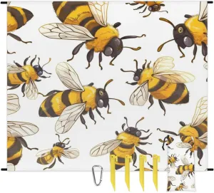 Cute Bee Beach Blanket, Sandproof Beach Mat, Adults Waterproof Quick Drying Sand Free Mat with 4 x Ground Spikes for Outdoor Travel Camping Hiking, Honey Bees