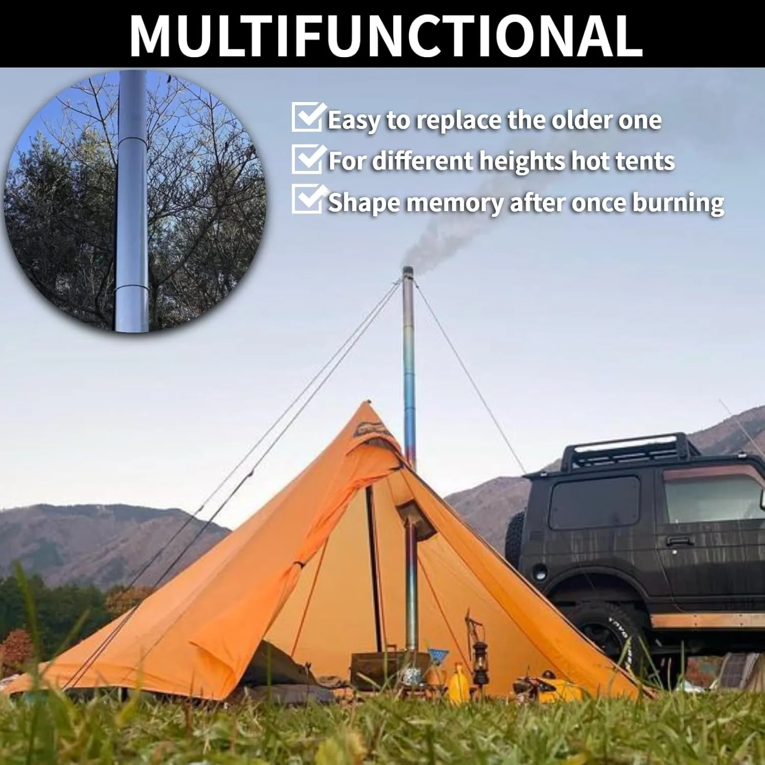 DANCHEL OUTDOOR Roll up Stainless Steel Stove Pipe Ultralight,Camping Wood Stove Chimney Pipe with Rings, Hot Tent Accessories Replacement Flue 2.36’’Dia., 11'' Wide, 9.8ft/3m Length