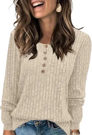 DB MOON Womens Lightweight Sweaters 2025 Long Sleeve Henley Shirt Fall Casual Crewneck Tunic Tops