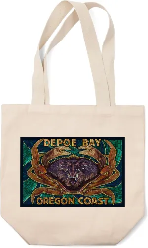 Depoe Bay, Oregon Coast, Dungeness Crab Mosaic (100% Cotton Canvas Reusable Tote Bag)