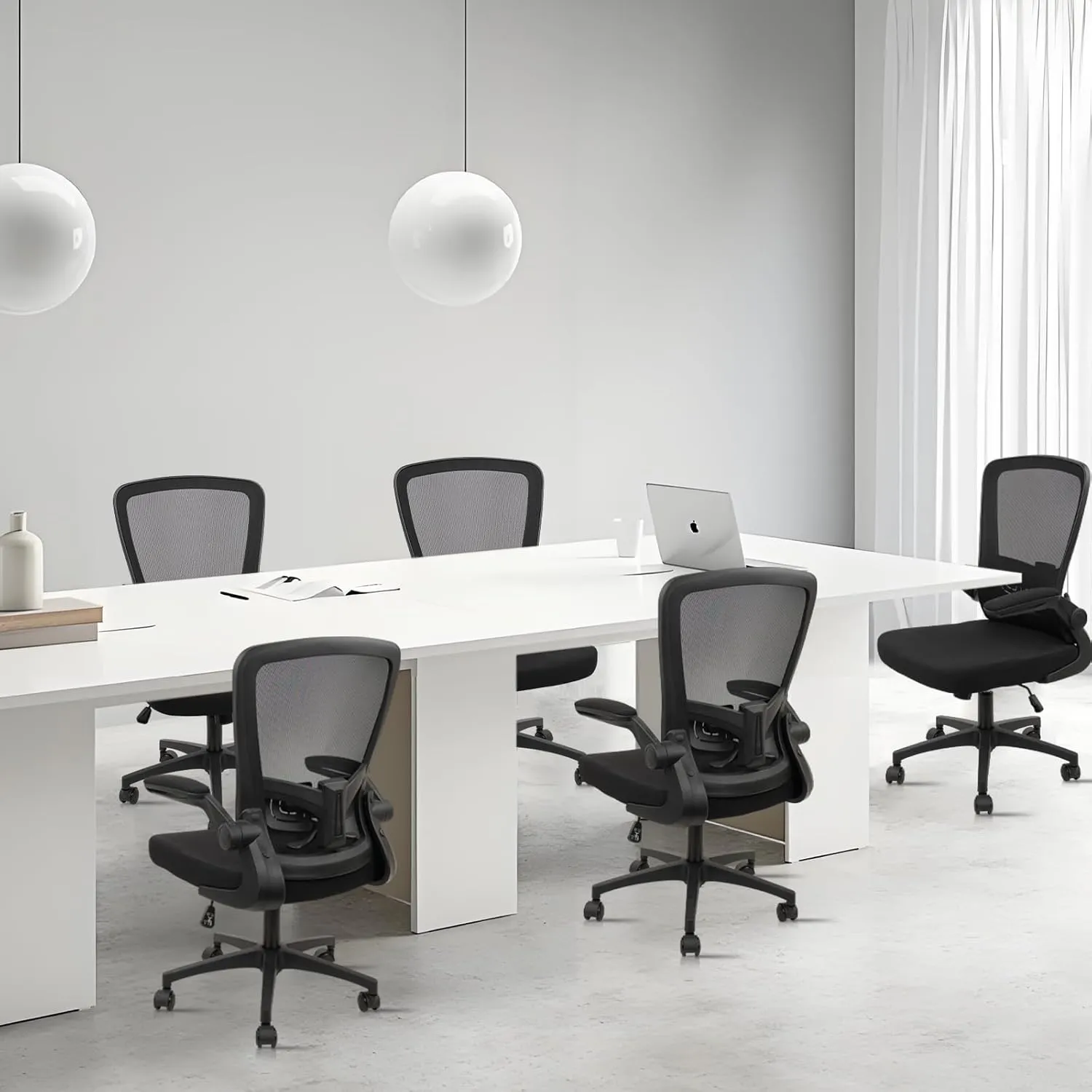 Desk Chairs with Wheels, Ergonomic Mesh Office Chair Adjustable Height and Swivel Lumbar Support Home Office Chair with Flip Up Armrests (8PK)