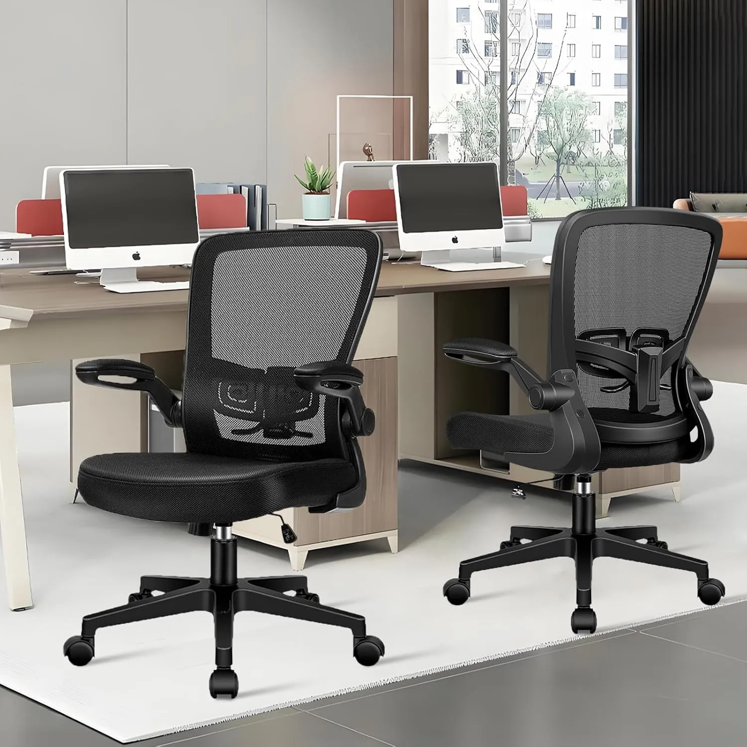 Desk Chairs with Wheels, Ergonomic Mesh Office Chair Adjustable Height and Swivel Lumbar Support Home Office Chair with Flip Up Armrests (8PK)