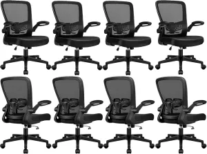 Desk Chairs with Wheels, Ergonomic Mesh Office Chair Adjustable Height and Swivel Lumbar Support Home Office Chair with Flip Up Armrests (8PK)
