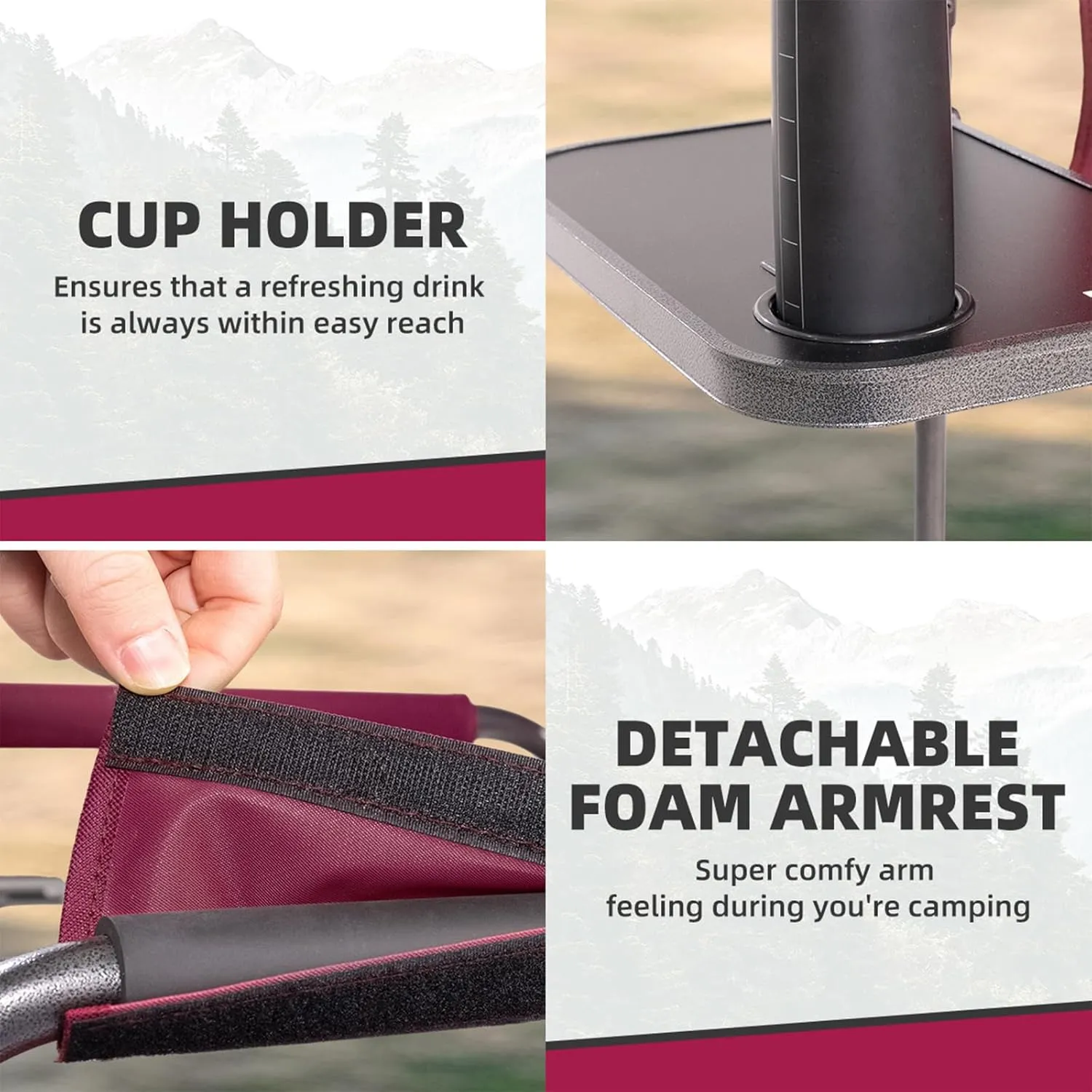 Director Camping Chair with Cooler Bag & Foldable Side Tray - 400lbs Heavy Duty Outdoor Folding Lawn Chair, Portable Camp Chair for Backyard, Fishing, Beach (Wine Red)