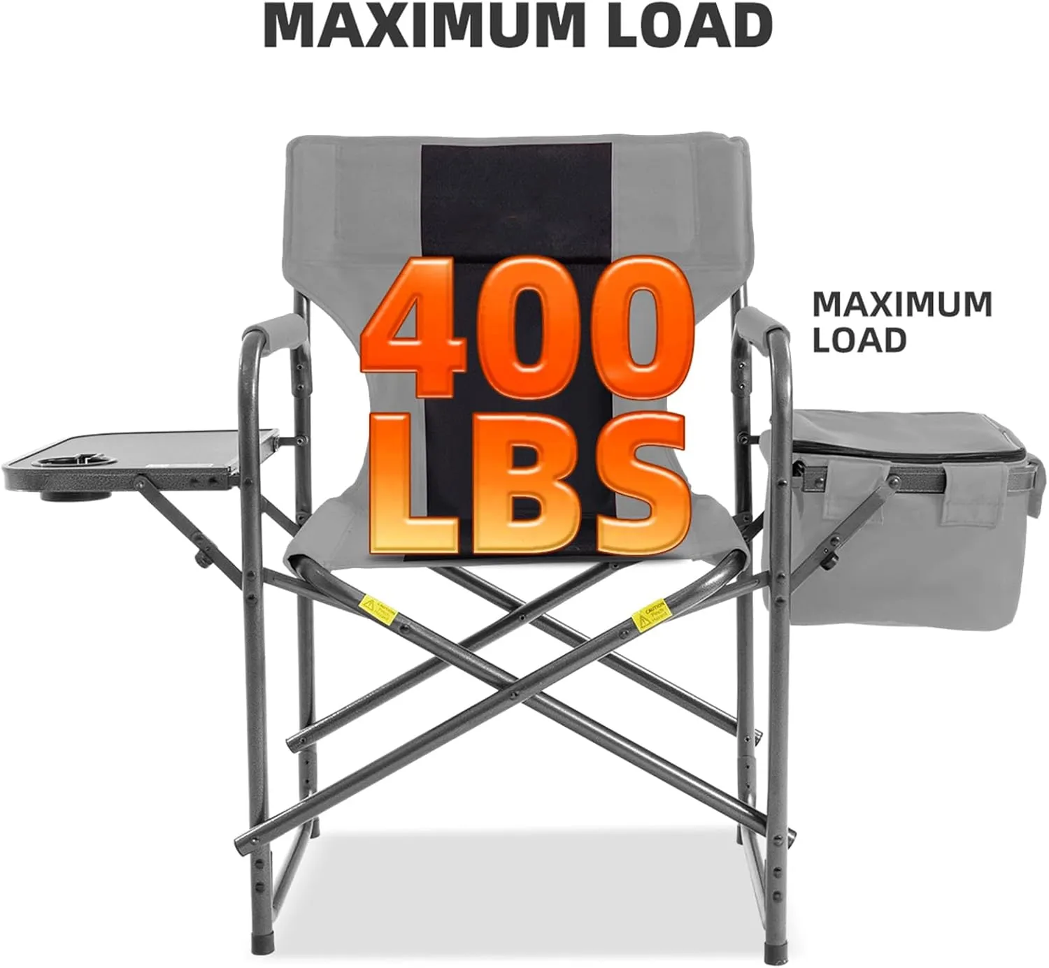 Director Camping Chair with Cooler Bag & Foldable Side Tray - 400lbs Heavy Duty Outdoor Folding Lawn Chair, Portable Camp Chair for Fishing/Backyard (Black & Gray)