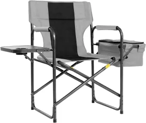 Director Camping Chair with Cooler Bag & Foldable Side Tray - 400lbs Heavy Duty Outdoor Folding Lawn Chair, Portable Camp Chair for Fishing/Backyard (Black & Gray)