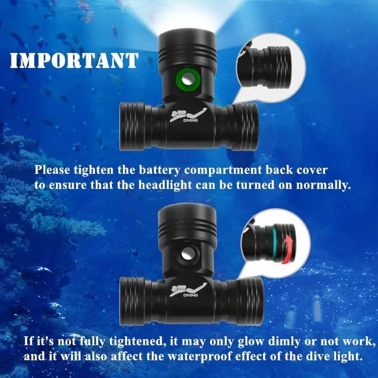 Diving lights with Battery and Charger, Rechargeable Underwater Flashlight