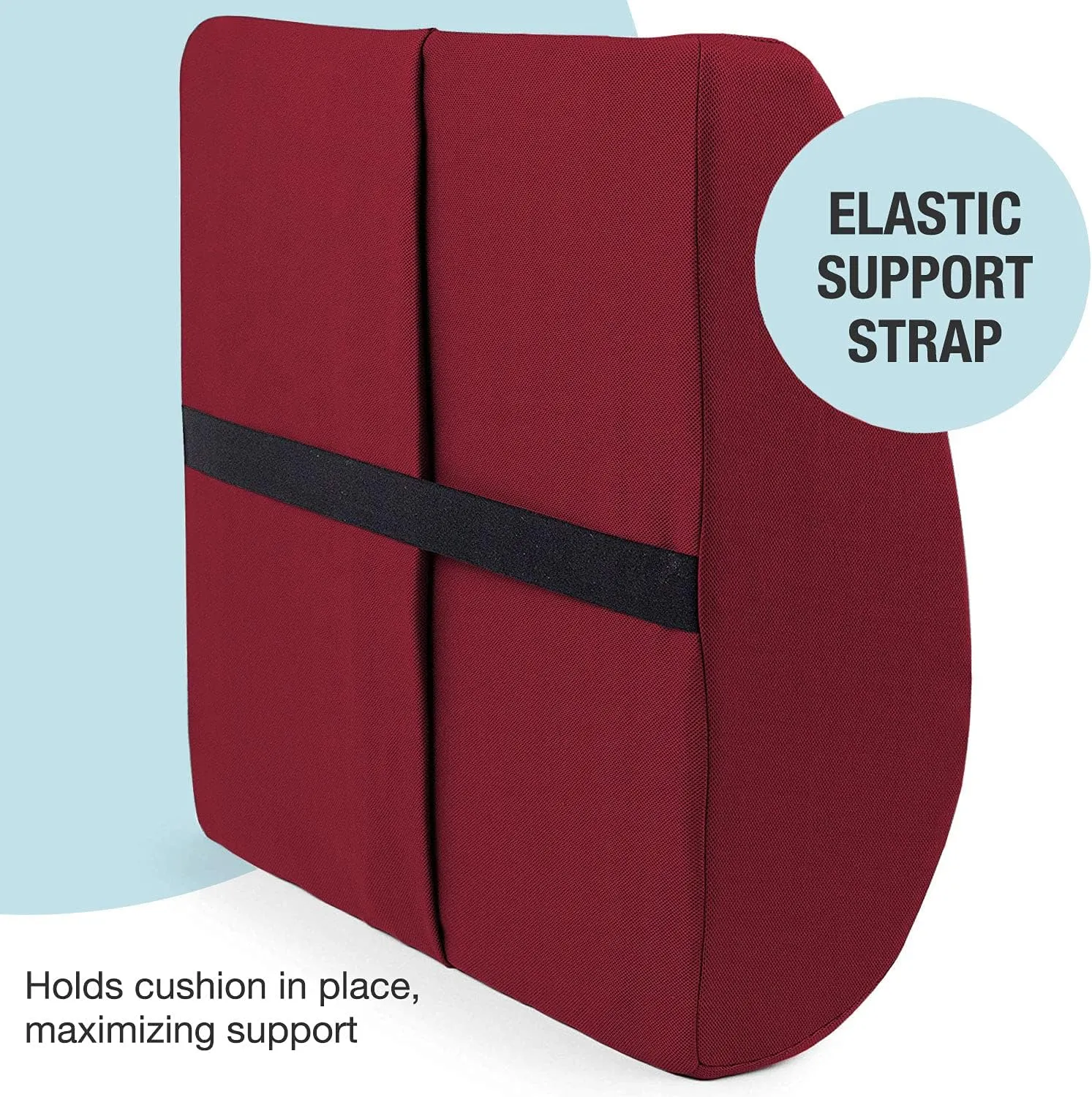 DMI Lumbar Support Pillow for Chair to Assist with Back Support with Removable Washable Cover and Firm Insert to Ease Lower Back Pain while Improving Posture,14 x 13 x 5,Contoured Foam,Elite,Burgundy