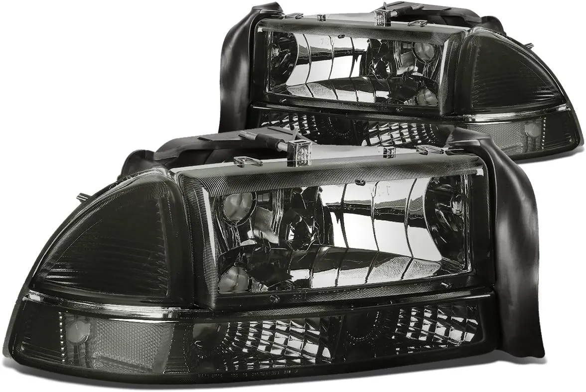 DNA MOTORING Pair Headlights Compatible with 97-04 Dodge Dakota / 98-03 Durango, Driver & Passenger Side, Smoke/Clear, HL-OH-DD974P-SM-CL1