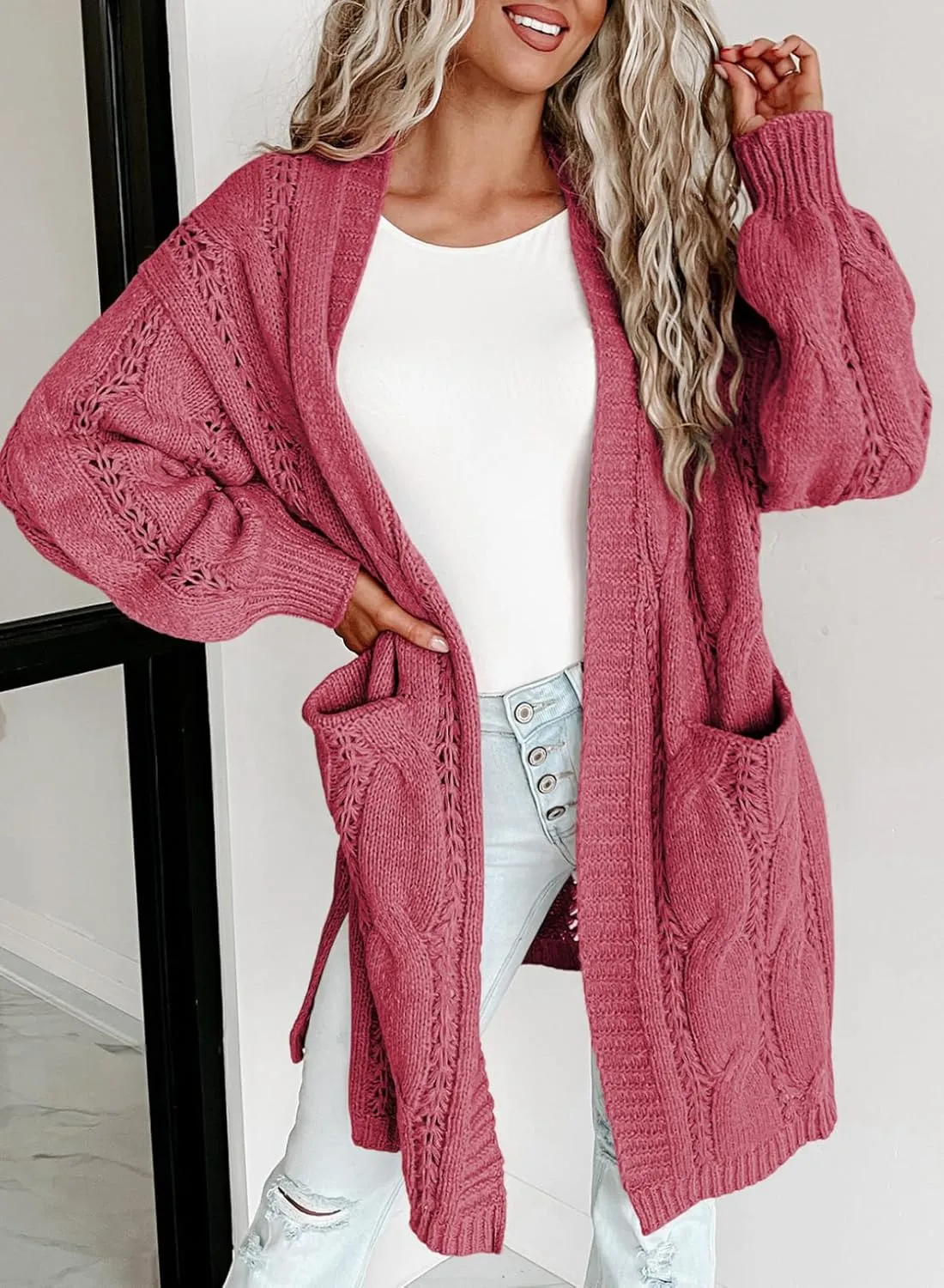 Dokotoo Long Cardigans for Women Open Front Long Sleeves Lightweight Fall Sweaters with Pockets