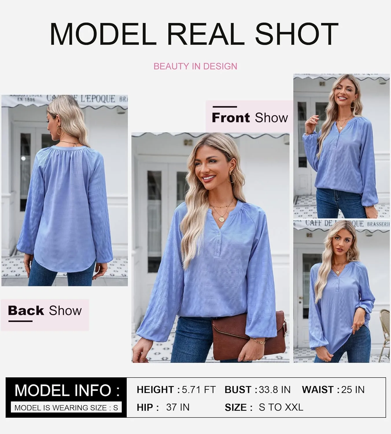 Dokotoo Womens Tops Dressy Casual Lantern Long Sleeve Shirts Fall Outfits Textured Business Blouses V Neck Button Down Shirts