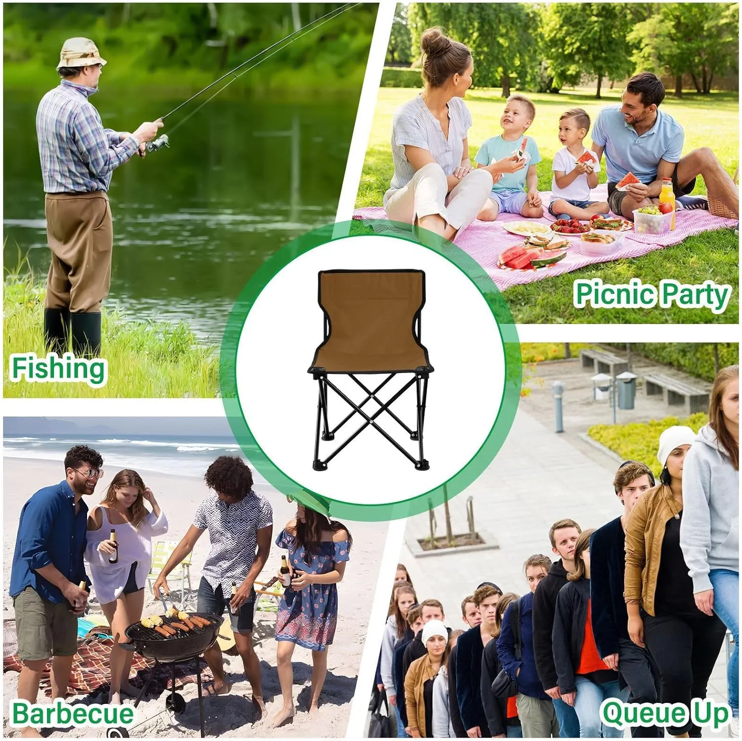DOMIKING Brown Kids' Portable Camping Chairs for Outdoor Fishing Chair with Carry Bag Folding Chair for Hiking Camping Travel