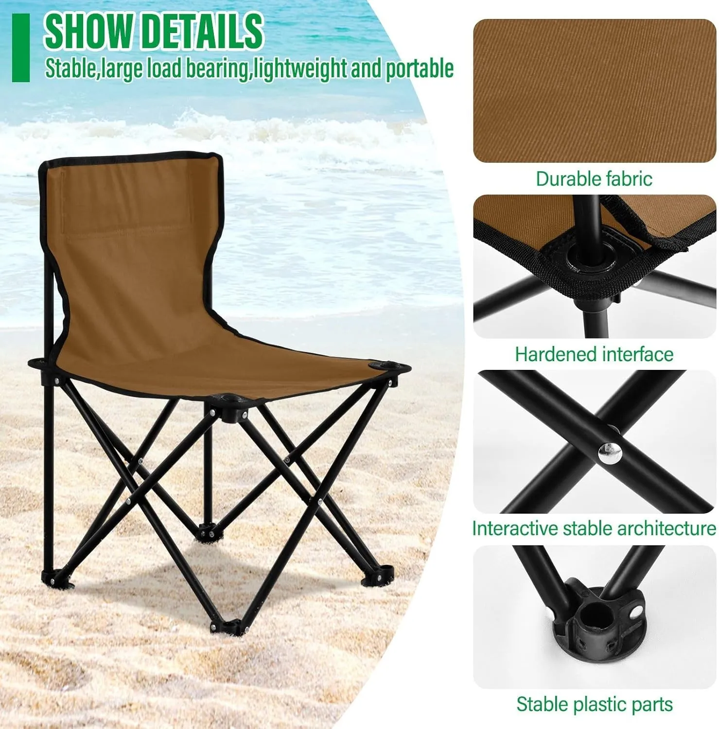 DOMIKING Brown Kids' Portable Camping Chairs for Outdoor Fishing Chair with Carry Bag Folding Chair for Hiking Camping Travel