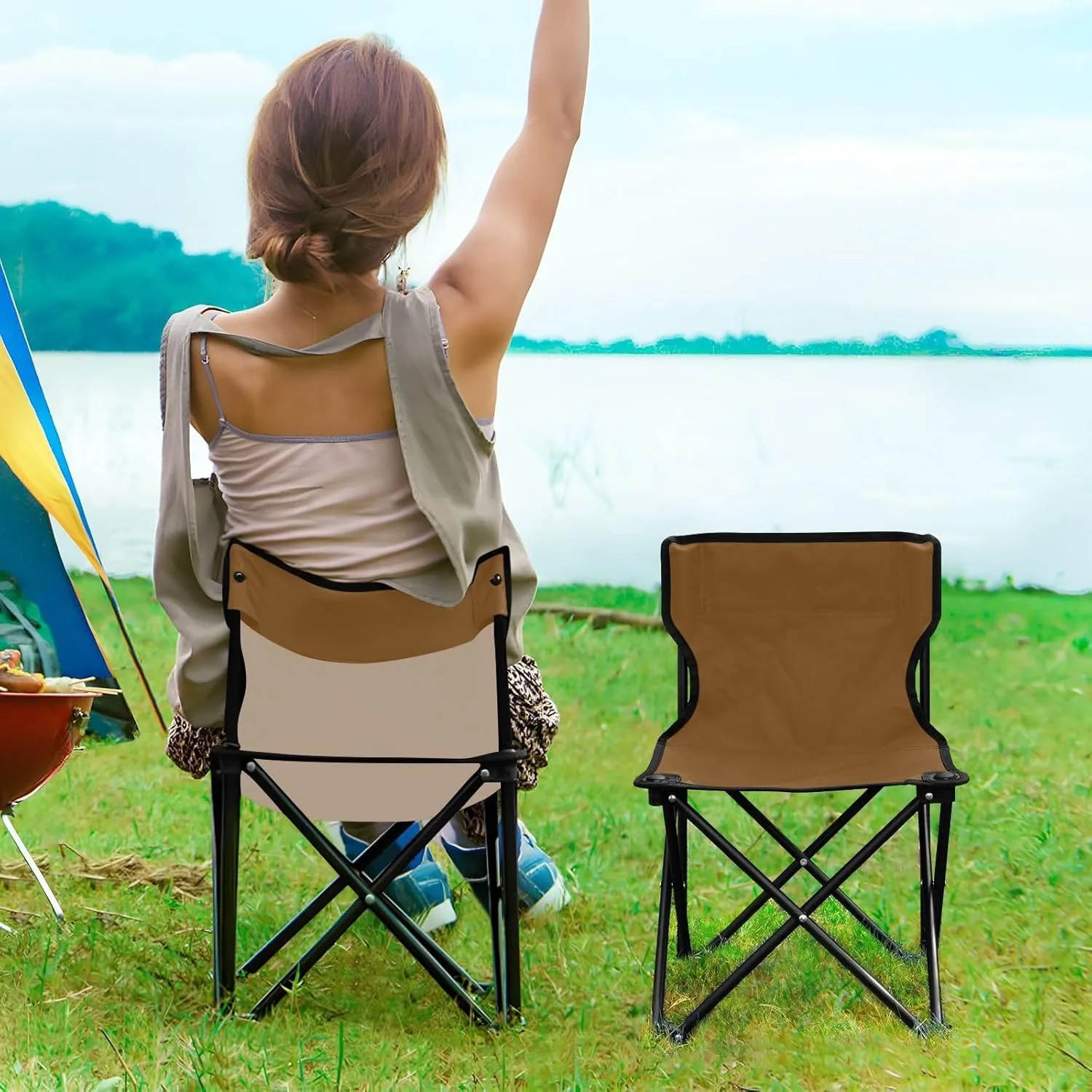 DOMIKING Brown Kids' Portable Camping Chairs for Outdoor Fishing Chair with Carry Bag Folding Chair for Hiking Camping Travel