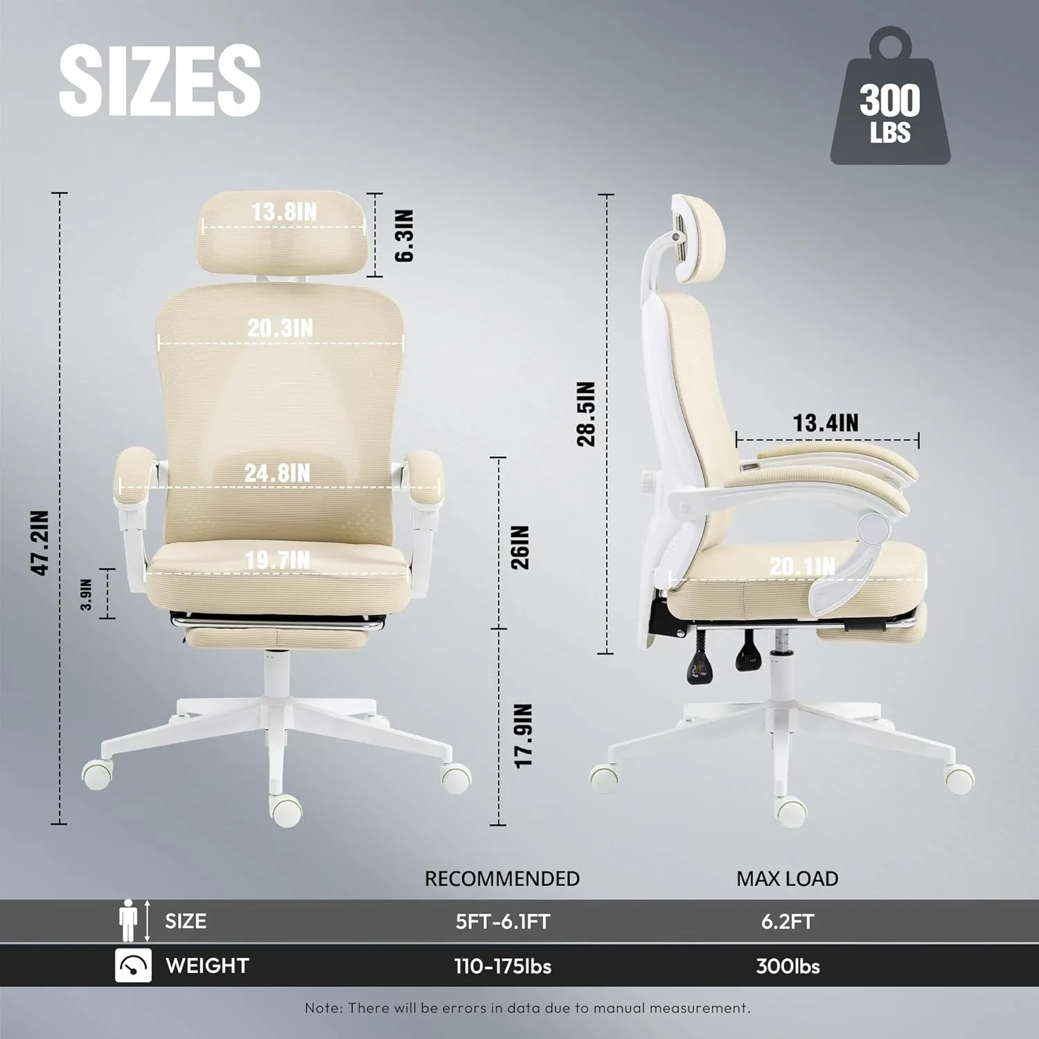 Dowinx Ergonomic Office Chair,Breathable Mesh Computer Chair with Pocket Spring Cushion,Comfy Desk Chair with Adjustable Lumbar Support and Headrest,Steel Base Swivel Task Chair with Footrest,Beige