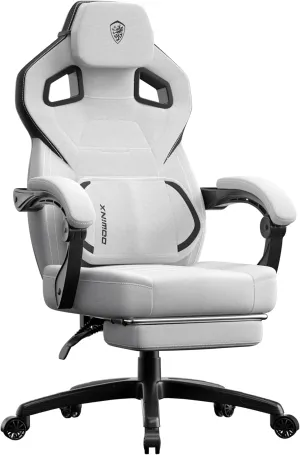 Dowinx Fabric Gaming Chair with Footrest, Big and Tall Gamer Chair with Lumbar Support, Wide Back Computer Chair for Heavy People, Grey