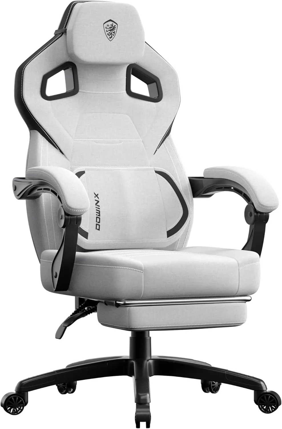 Dowinx Fabric Gaming Chair with Footrest, Big and Tall Gamer Chair with Lumbar Support, Wide Back Computer Chair for Heavy People, Grey