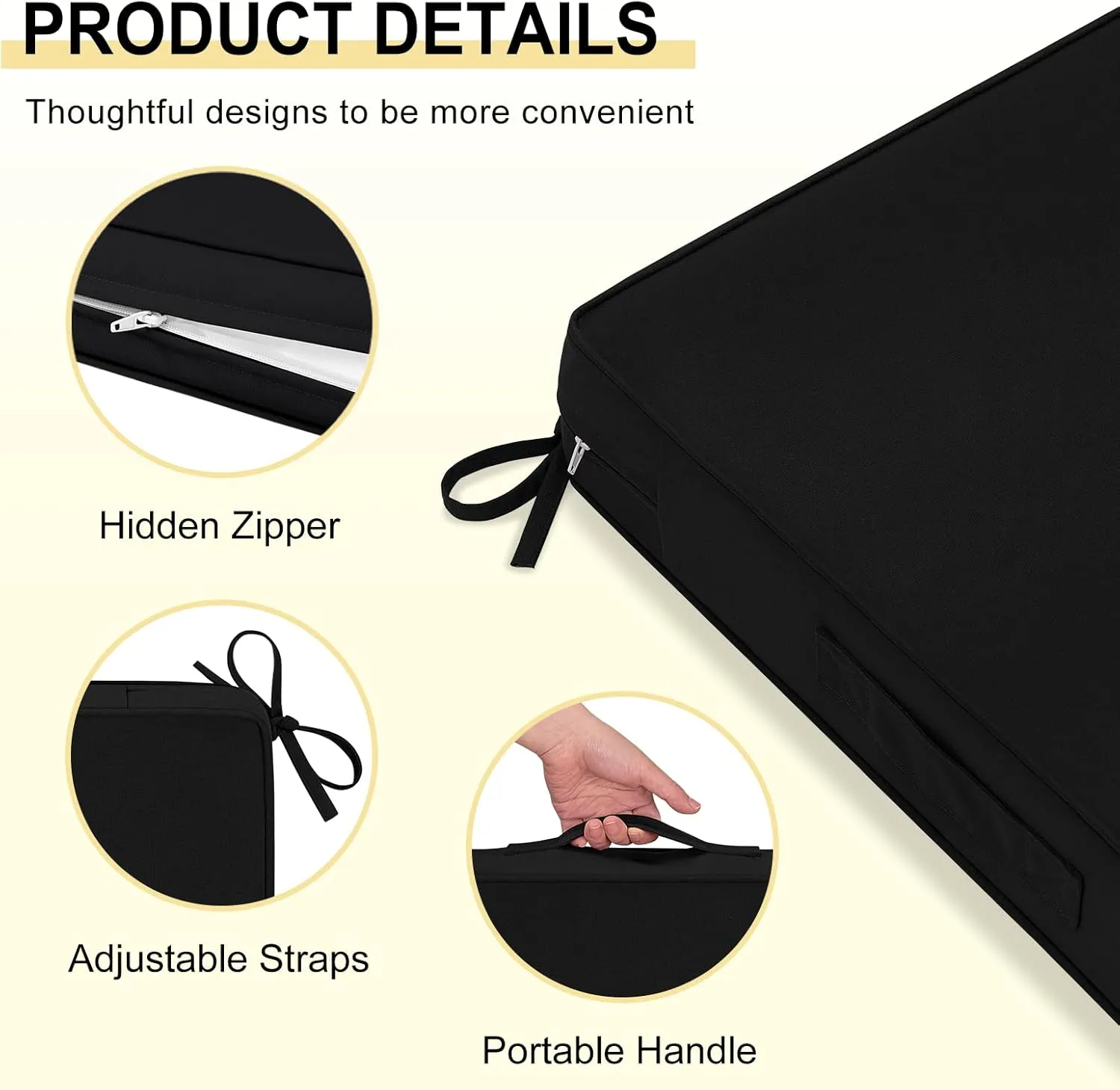 downluxe Waterproof Outdoor Chair Cushions 24x24, Outdoor Cushions for Patio Furniture with Removable Cover, Outdoor Deep Seat Patio Cushion Set with Backrest for Sofa, Couch and Patio Chairs, Black