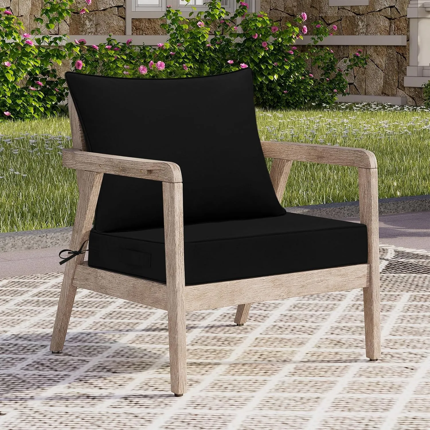 downluxe Waterproof Outdoor Chair Cushions 24x24, Outdoor Cushions for Patio Furniture with Removable Cover, Outdoor Deep Seat Patio Cushion Set with Backrest for Sofa, Couch and Patio Chairs, Black