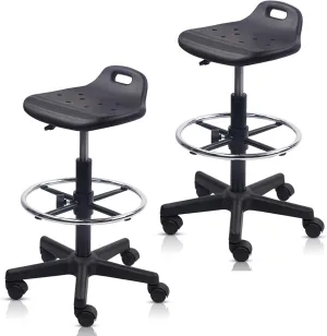 Drafting Rolling Stool Adjustable Height with Foot Rest Breathable Seat Cushion Swivel Stools with Wheels, Multi-Purpose Work Stool for Shop, Task, Salon, Black, 2 Pack