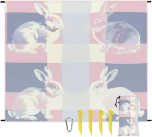 Easter Bunnies Beach Blanket, Sandproof Beach Mat, Adults Waterproof Quick Drying Sand Free Mat with 4 x Ground Spikes for Outdoor Travel Camping Hiking, Buffalo Plaid
