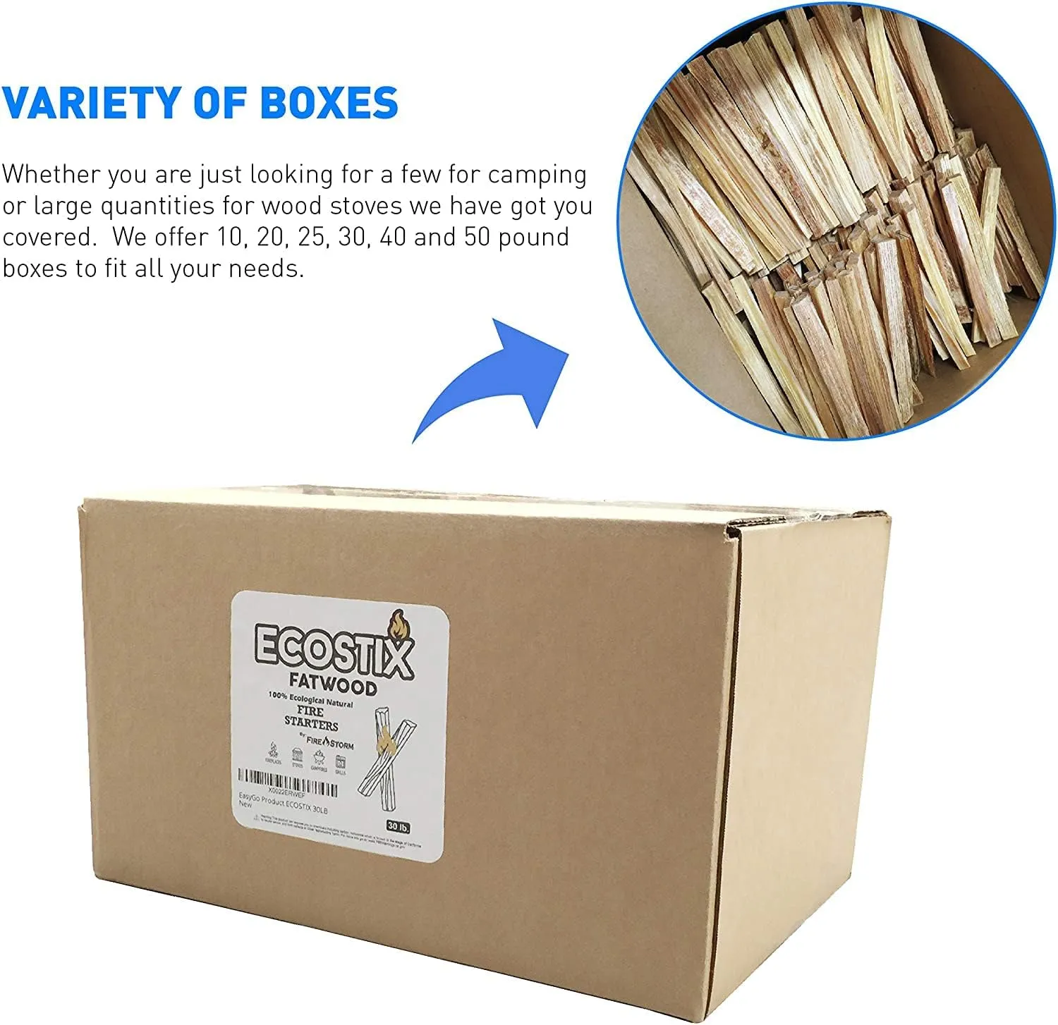 EasyGoProducts Eco-Stix Fatwood Fire Starter Kindling Firewood Sticks 100% Organic Firestarter for Wood Stoves, Fireplaces, Campfires, Bonfires - 05 Pounds