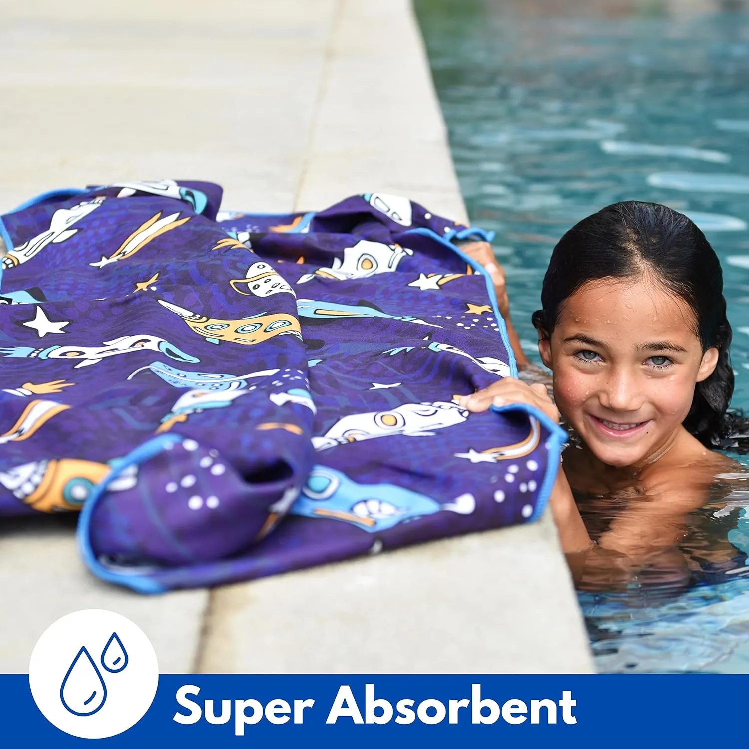 ECCOSOPHY Microfiber Kids Beach Towels & Pouch 60"x30" for Girls & Boys - Quick Dry Pool Towels - Sand Free Beach Blanket for Travel - Camping - Vacation - Toallas Playas