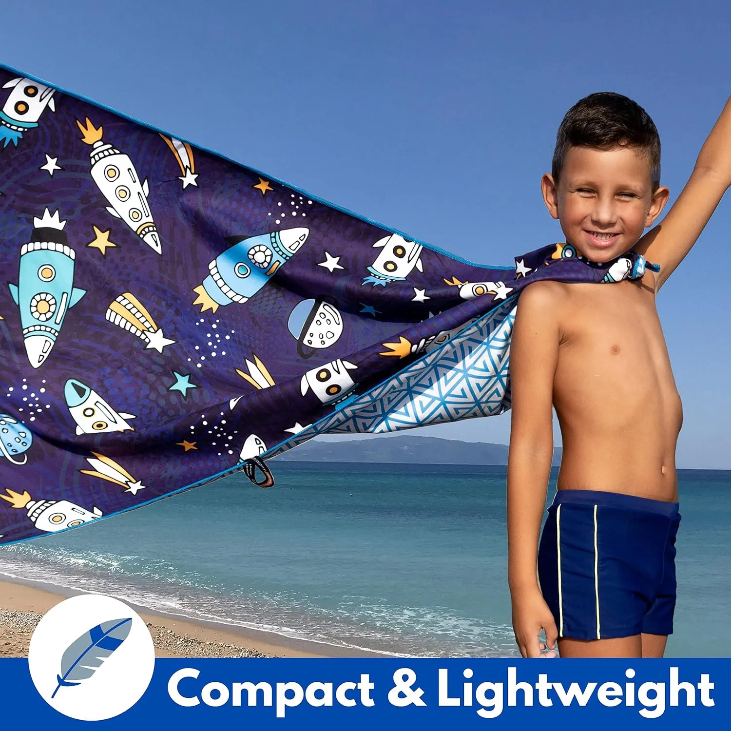 ECCOSOPHY Microfiber Kids Beach Towels & Pouch 60"x30" for Girls & Boys - Quick Dry Pool Towels - Sand Free Beach Blanket for Travel - Camping - Vacation - Toallas Playas