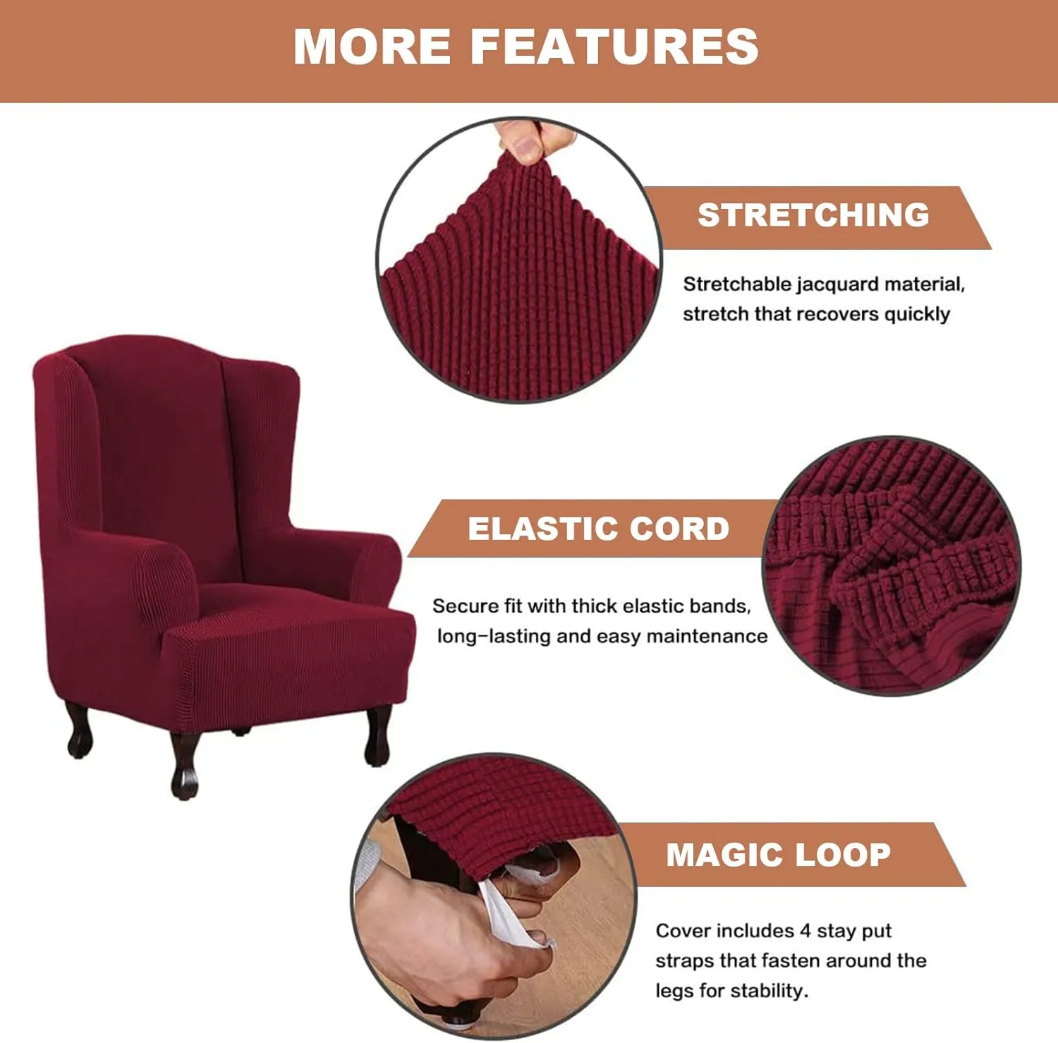 Eco-Ancheng Wingback Chair Slipcover 2 Piece Slipcovers for Wingback Chairs Jacquard Wingback Chair Covers Washable Furniture Protector with Elastic Bottom for Living Room Wingback Chairs
