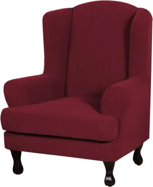 Eco-Ancheng Wingback Chair Slipcover 2 Piece Slipcovers for Wingback Chairs Jacquard Wingback Chair Covers Washable Furniture Protector with Elastic Bottom for Living Room Wingback Chairs
