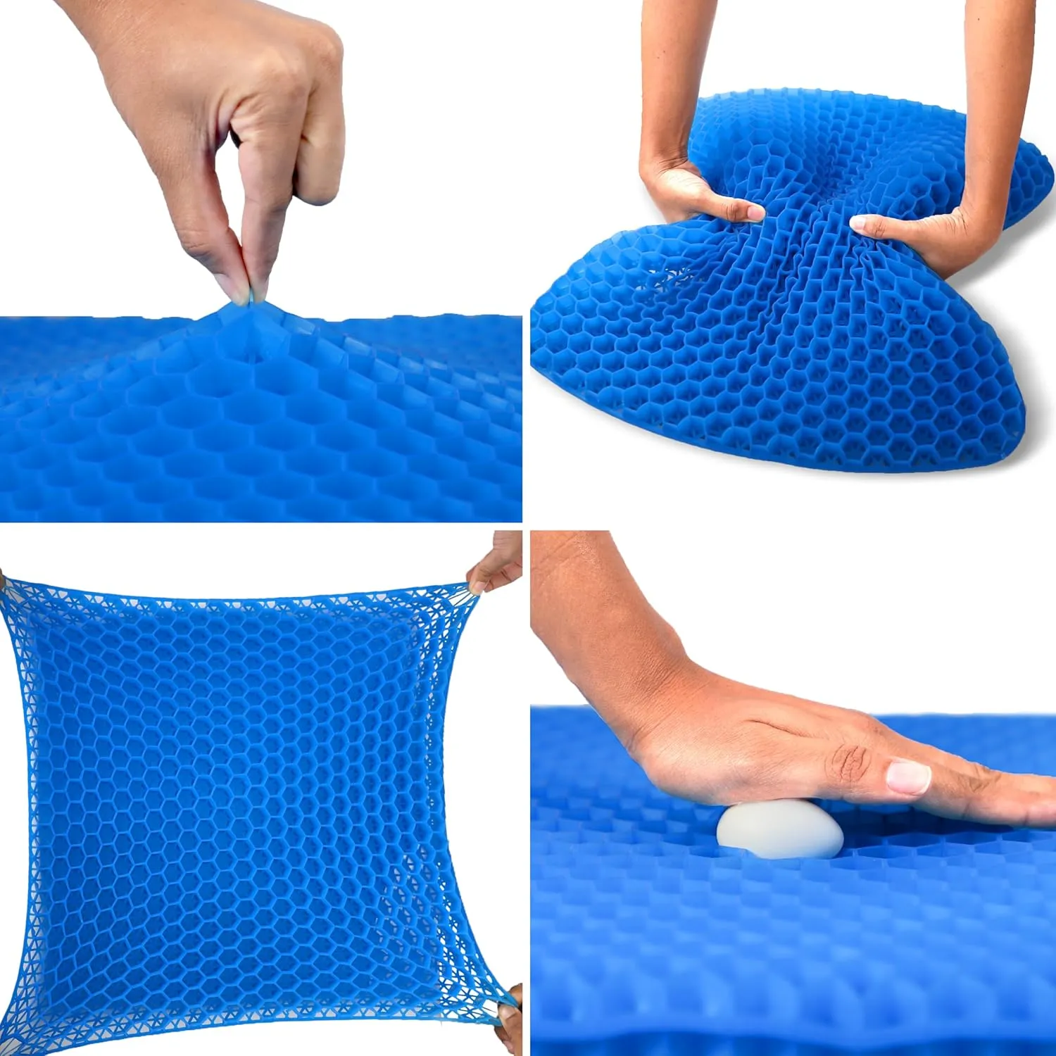 EcoNour Gel Seat Cushion for Long Sitting (Large & Thick) - Pressure Relief Honeycomb Cushion for Back, Sciatica, Coccyx, Hip & Tailbone Pain | Cushion for Office Chair pad, Wheelchair & Car