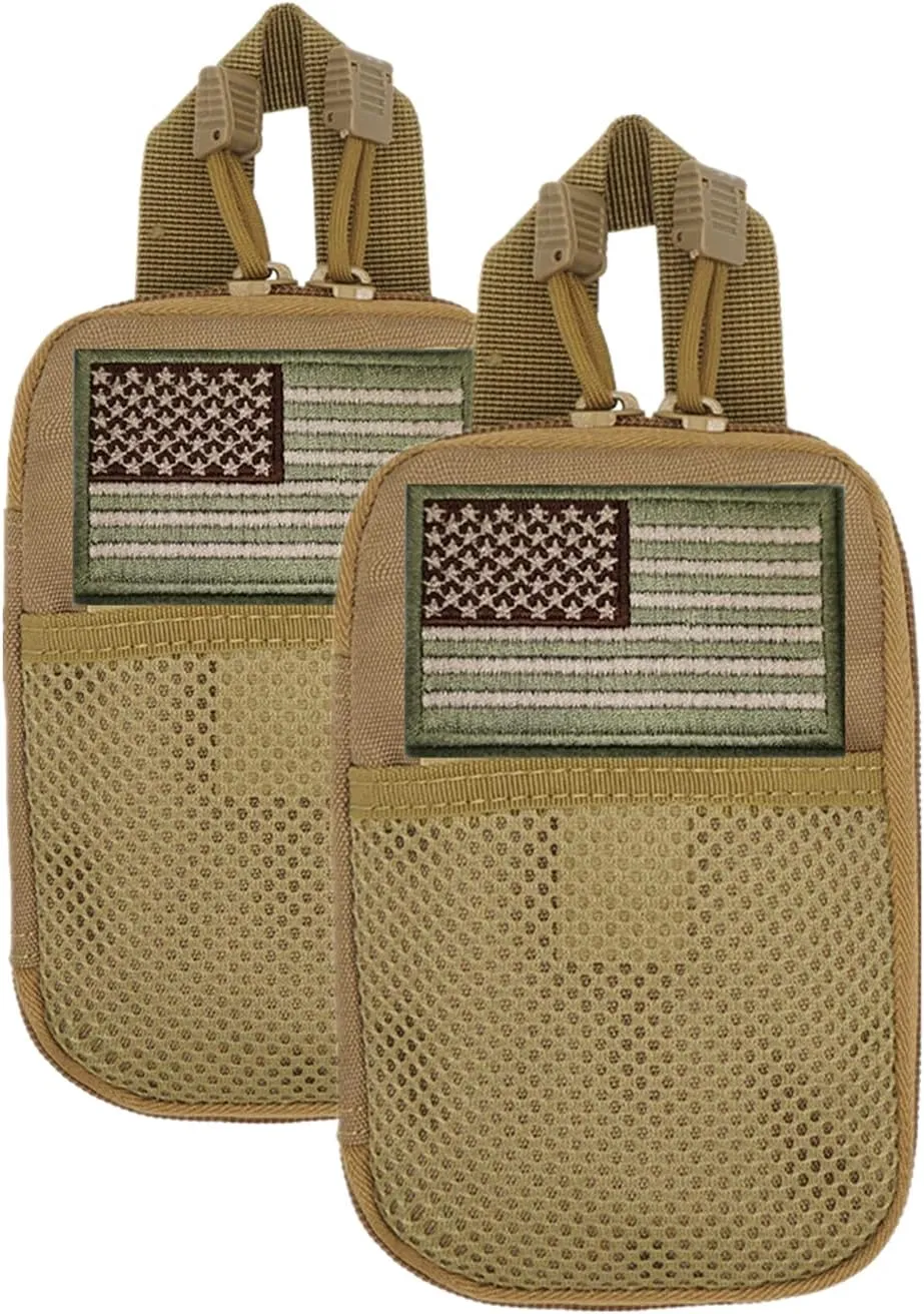 edc pouch multifunctional tactical bag molle bag accessory bag mobile phone bag, tactical belt pouch, men's belt bag, outdoor sports travel hiking waterproof bag with American flag embroidery patch