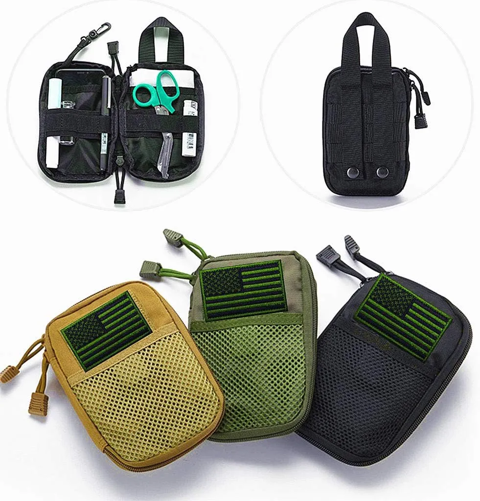 edc pouch multifunctional tactical bag molle bag accessory bag mobile phone bag, tactical belt pouch, men's belt bag, outdoor sports travel hiking waterproof bag with American flag embroidery patch