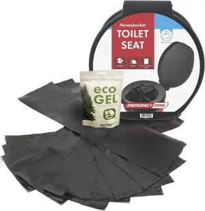 Emergency Zone Eco Gel Sanitation Set | Honey Bucket Toilet Seat, Liners and Porta-Potty Chemicals Set, Hygienic Waste Disposal System for Camping, Hiking, Emergency Preparedness