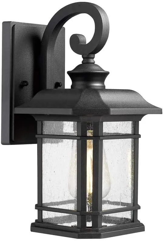 Emliviar Outdoor Wall Lantern Lights, 1-Light Exterior Wall Sconce Lamp, Black Finish with Clear Seeded Glass, 2084B BK