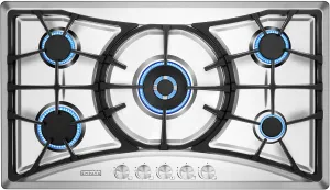 Empava 36 in. Gas Stove Cooktop with 5 Italy Sabaf Sealed Burners NG/LPG Convertible in Stainless Steel, 36 Inch