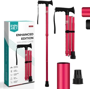 Enhanced Walking Cane (Thicker & Longer) - Foldable, Adjustable, Collapsible, Spare Tip, with Travel Bag | Versatile Walking Stick for Every Height, Weight, Seniors & Adults