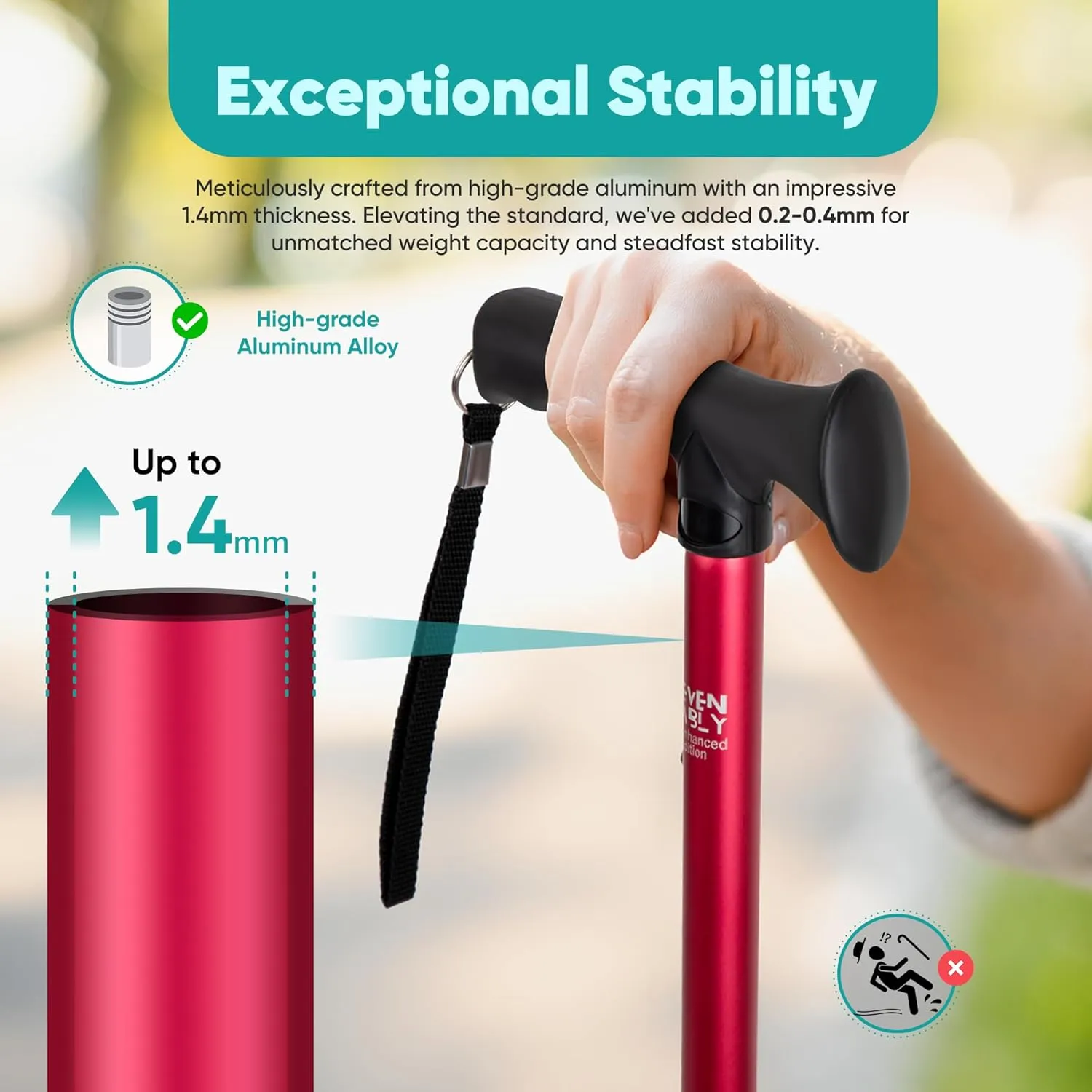 Enhanced Walking Cane (Thicker & Longer) - Foldable, Adjustable, Collapsible, Spare Tip, with Travel Bag | Versatile Walking Stick for Every Height, Weight, Seniors & Adults