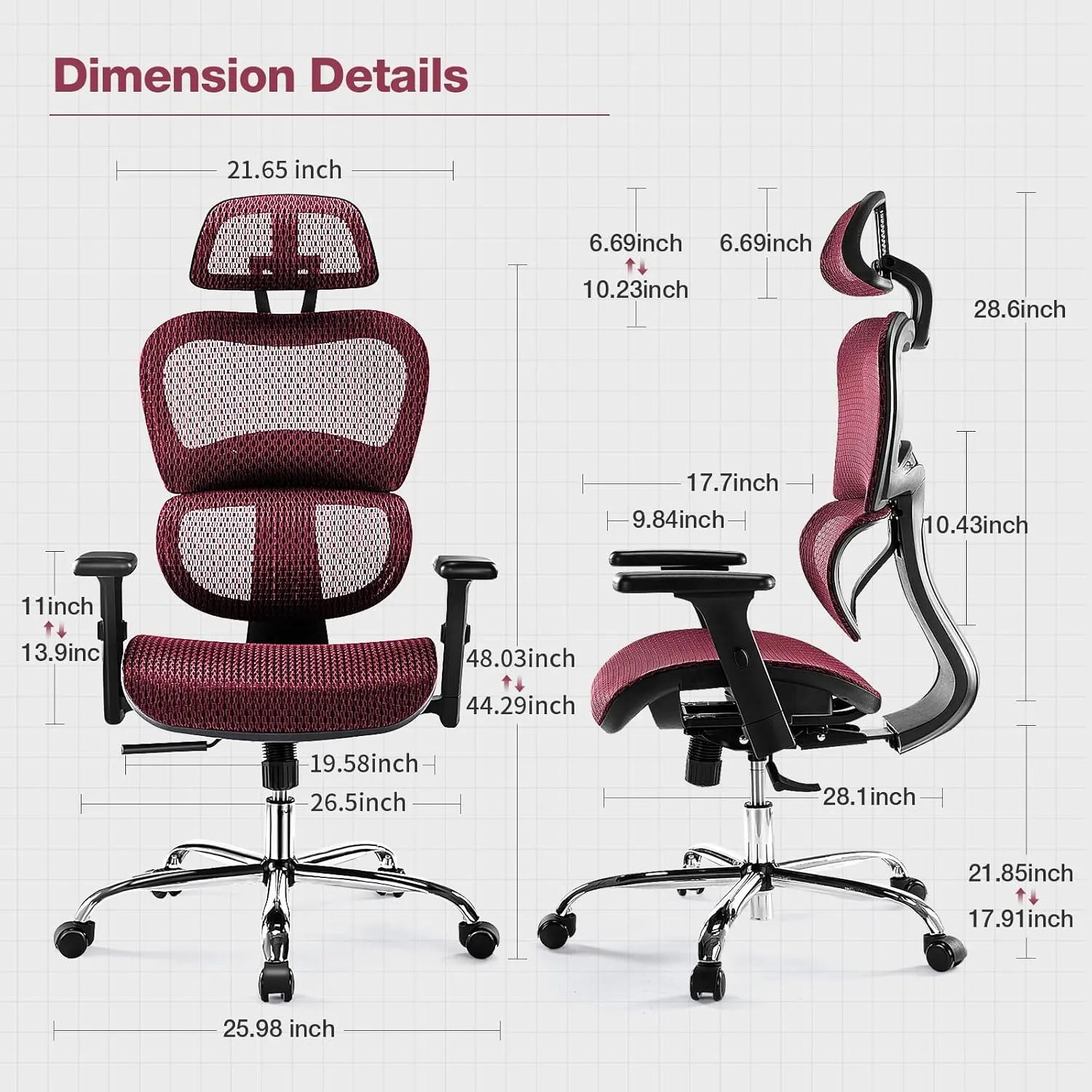 Ergonomic High Back Office Chair - High Office Chair with Headrest, Lumbar Support, Movable Armrests, Swivel Mesh Office Chair with 300 lbs Weight Capacity Adjustable Height for Home Office, Executive