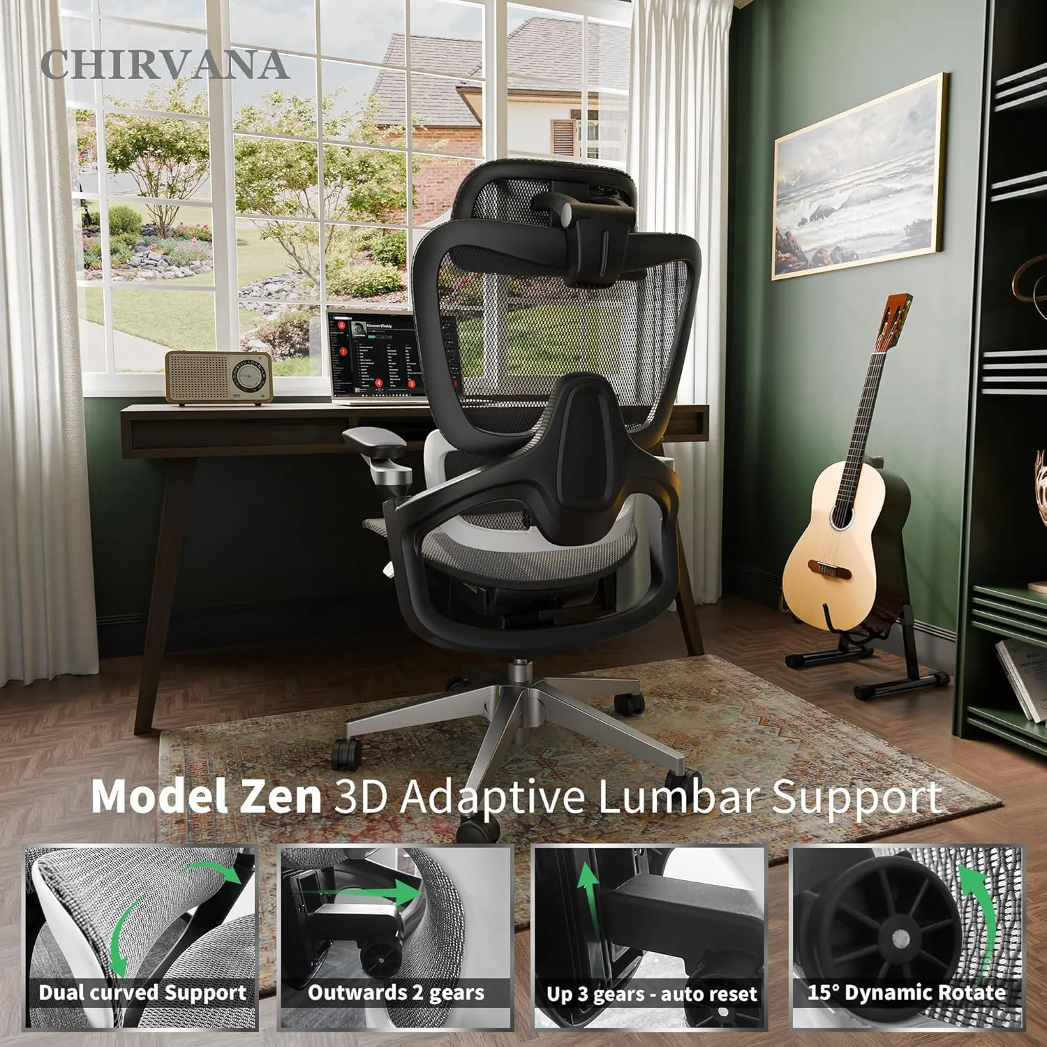 Ergonomic Office Chair, Big and Tall Mesh Computer Gaming Chair with Adaptive Lumbar Support, Work Chair with Headrest, 5D Armrest,90-130°Tilt, BIFMA Certified, Model Zen (Grey)