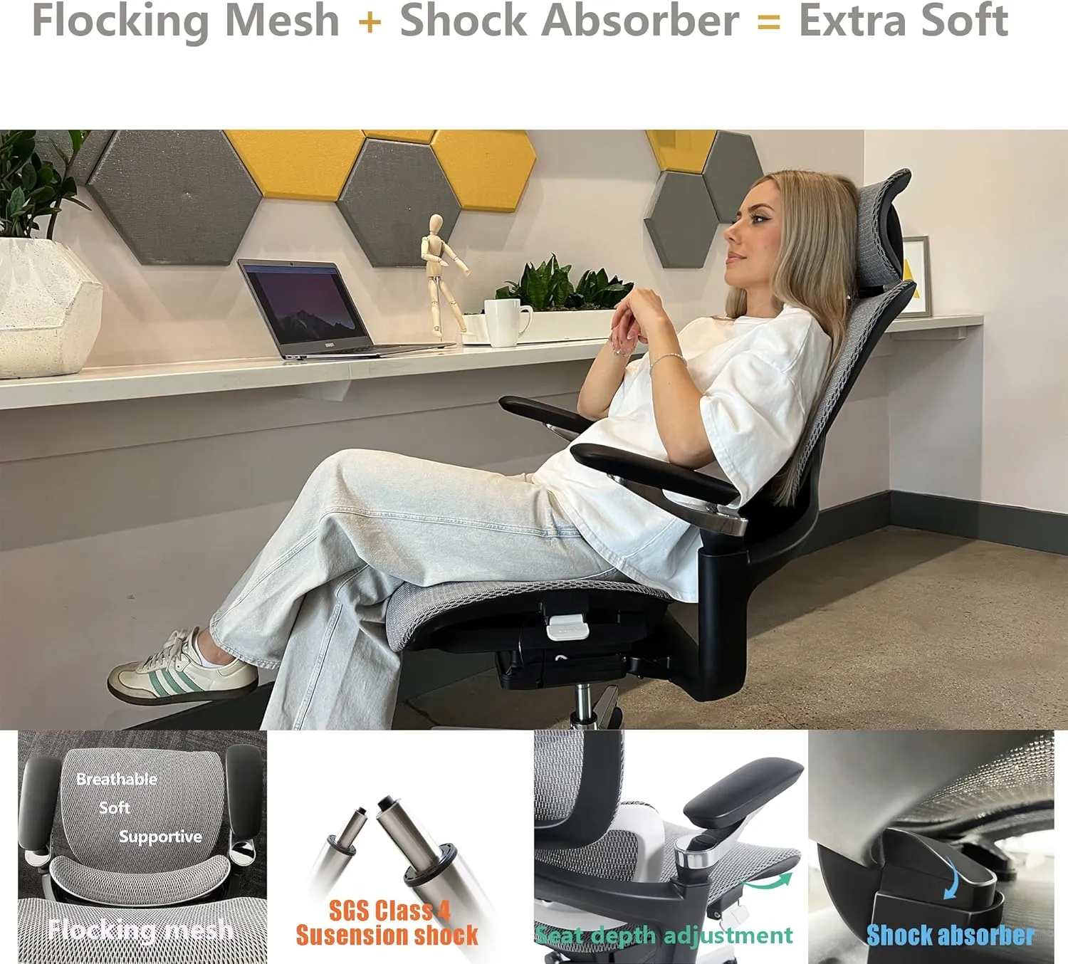 Ergonomic Office Chair, Big and Tall Mesh Computer Gaming Chair with Adaptive Lumbar Support, Work Chair with Headrest, 5D Armrest,90-130°Tilt, BIFMA Certified, Model Zen (Grey)