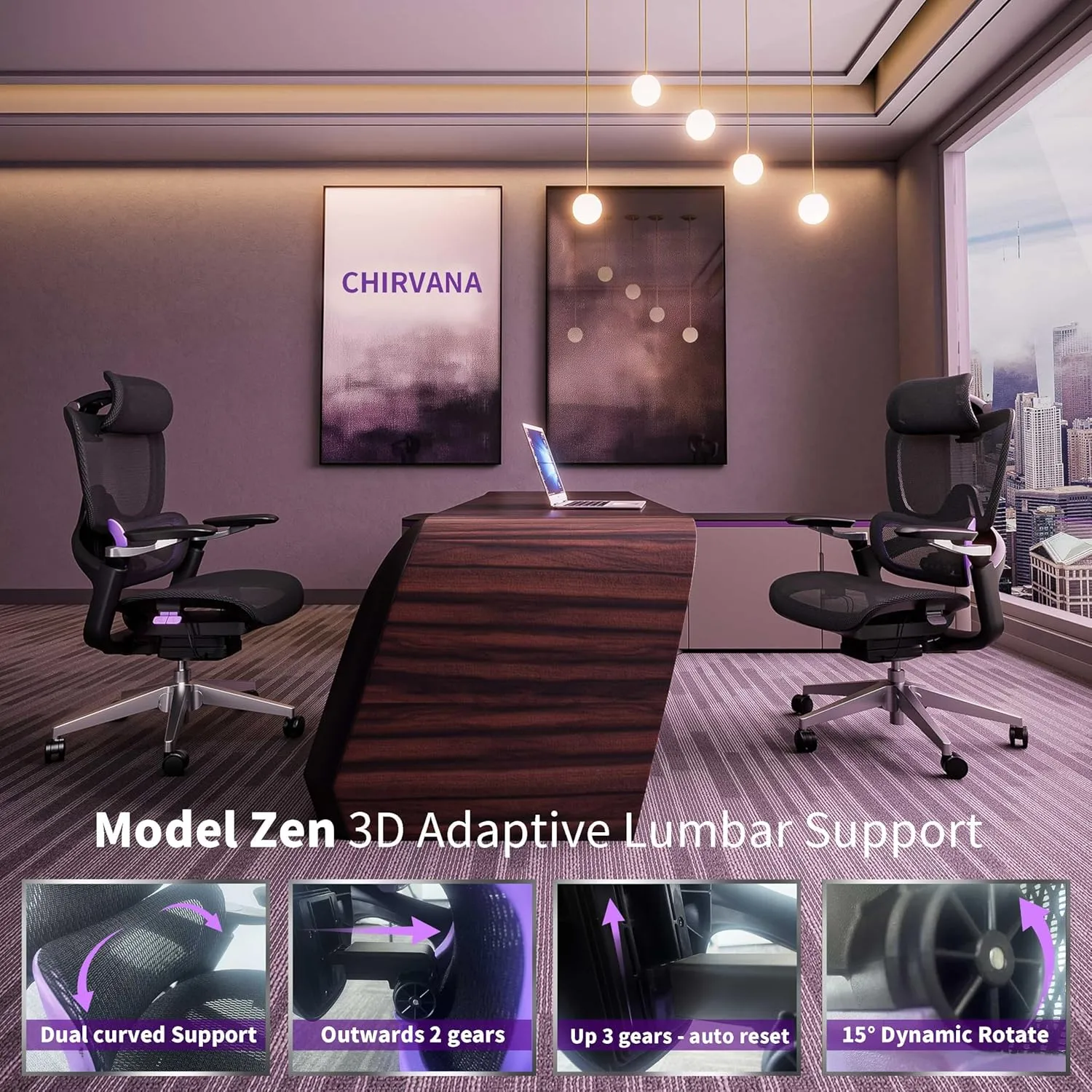Ergonomic Office Chair, Big and Tall Mesh Computer Gaming Chair with Adaptive Lumbar Support, Work Chair with Headrest, 5D Armrest,90-130°Tilt, BIFMA Certified, Model Zen (Purple)