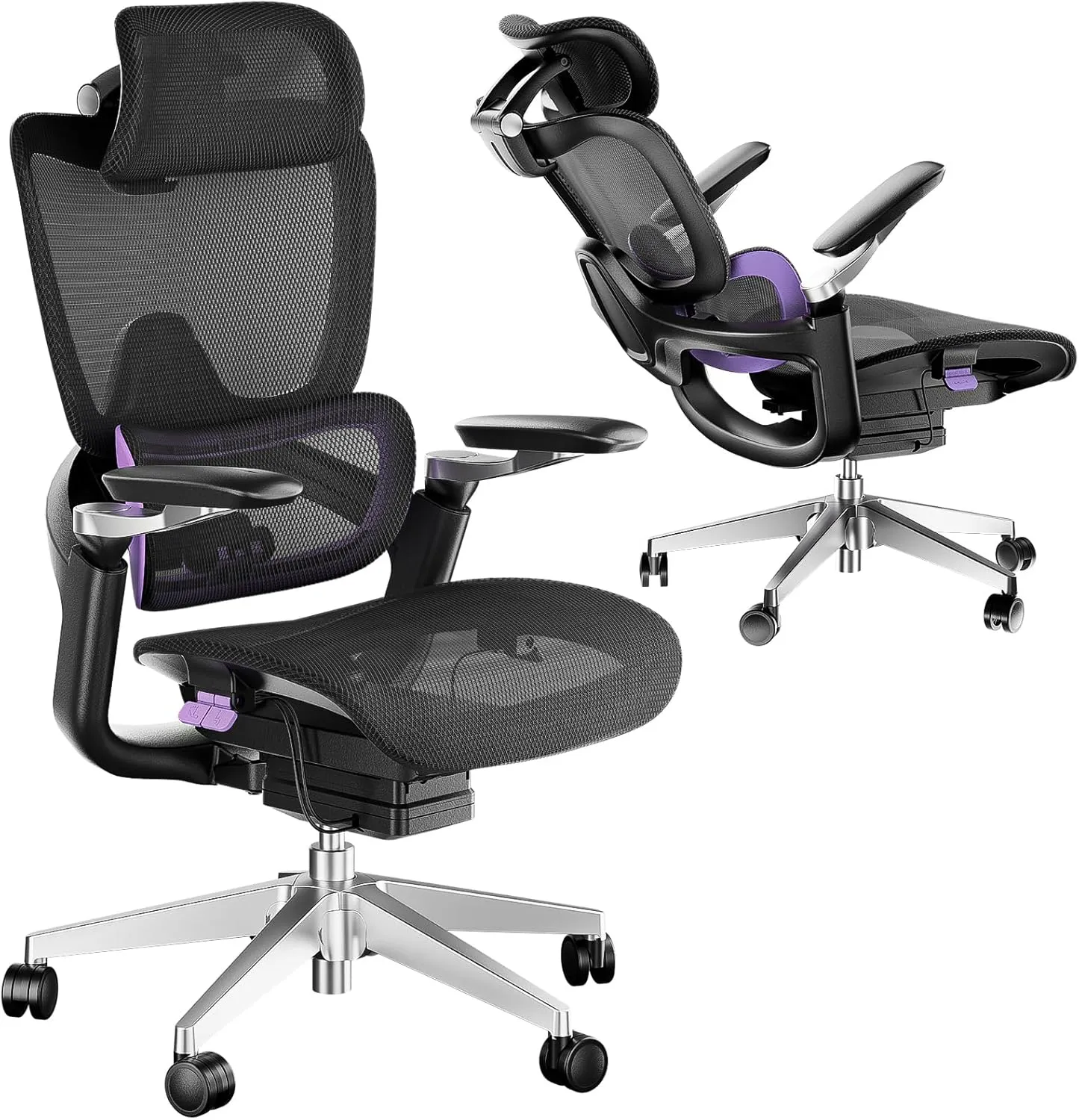 Ergonomic Office Chair, Big and Tall Mesh Computer Gaming Chair with Adaptive Lumbar Support, Work Chair with Headrest, 5D Armrest,90-130°Tilt, BIFMA Certified, Model Zen (Purple)