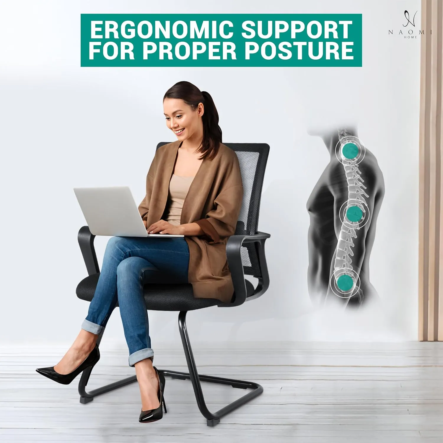 Ergonomic Office Chair | Breathable Mesh Office Guest Chair, Medical Waiting Room Chairs, Reception Chair Support - Black