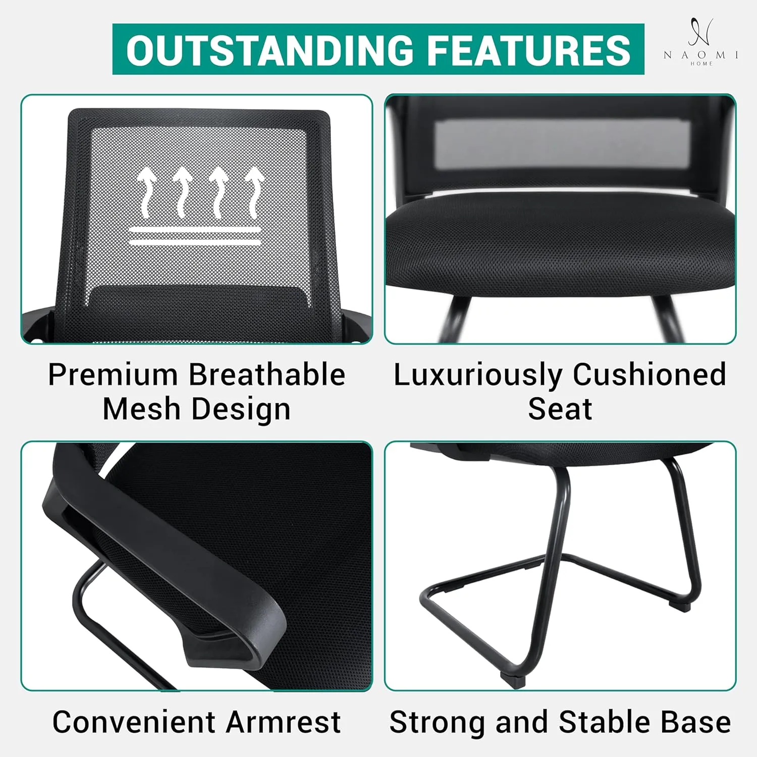 Ergonomic Office Chair | Breathable Mesh Office Guest Chair, Medical Waiting Room Chairs, Reception Chair Support - Black