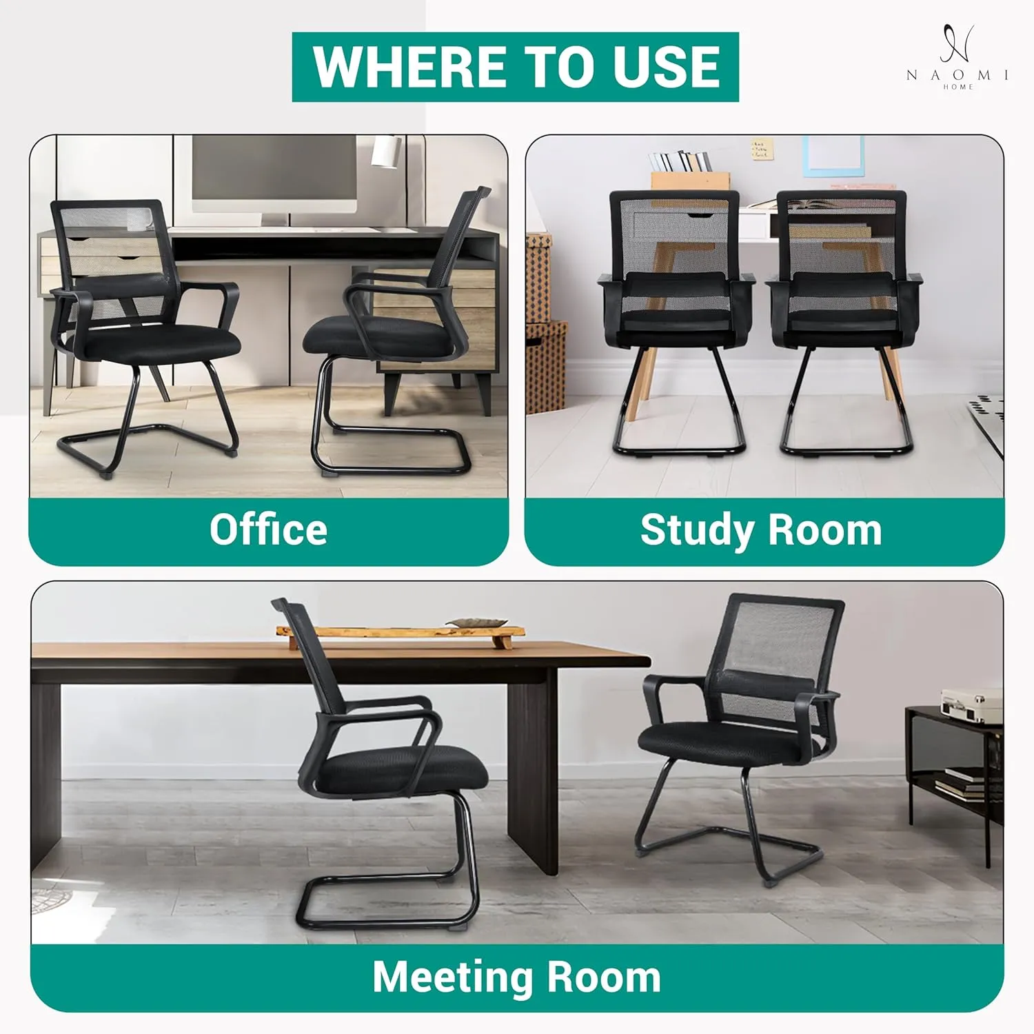 Ergonomic Office Chair | Breathable Mesh Office Guest Chair, Medical Waiting Room Chairs, Reception Chair Support - Black
