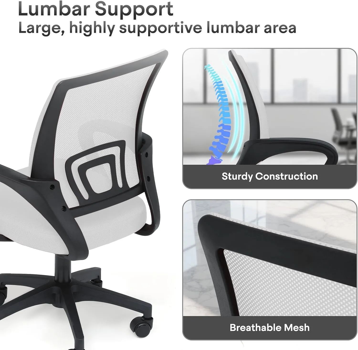 Ergonomic Office Chair - Heavy Duty 330Lbs, Breathable Mesh Computer Desk Chair with Lumbar Support & Armrest, Rolling Swivel Adjustable Tilt Lock for Home Office/Gaming, Bedroom Study
