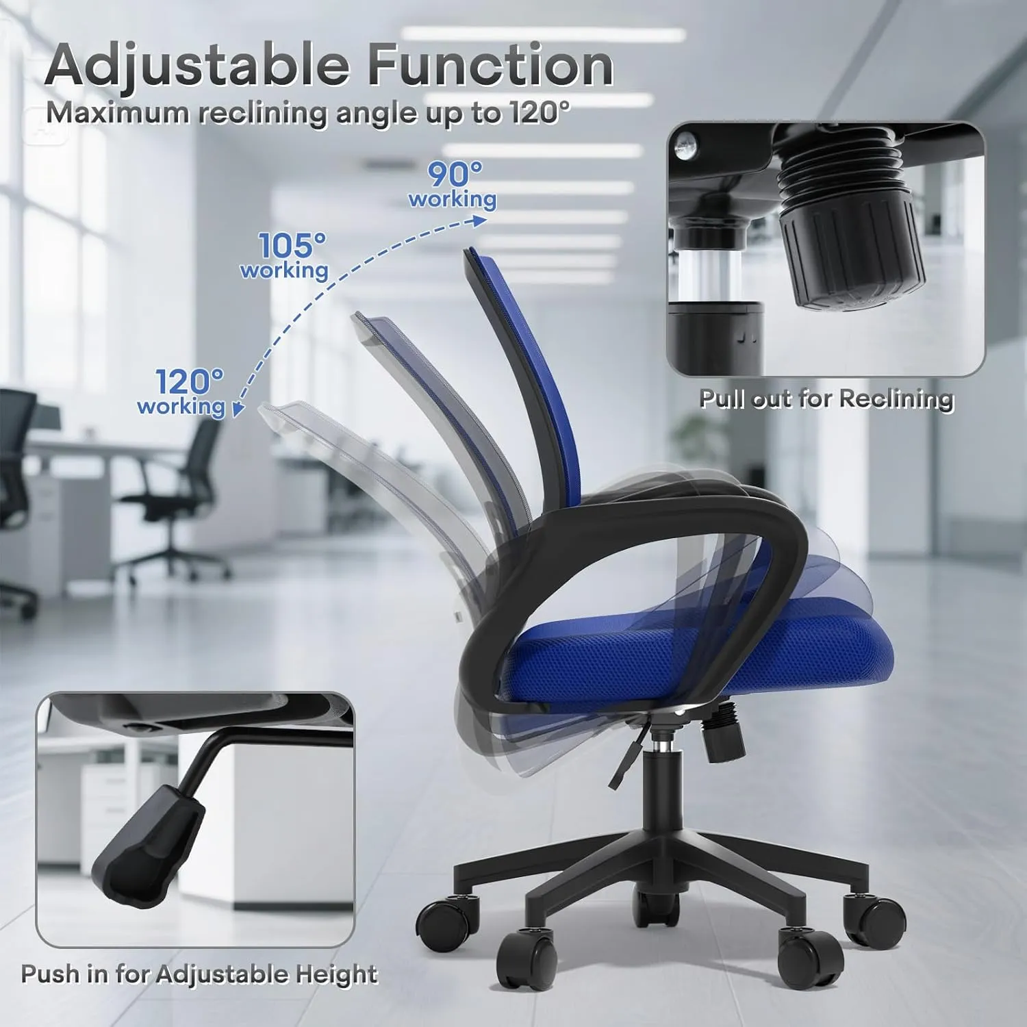 Ergonomic Office Chair - Heavy Duty 330Lbs, Breathable Mesh Computer Desk Chair with Lumbar Support & Armrest, Rolling Swivel Adjustable Tilt Lock for Home Office/Gaming, Bedroom Study