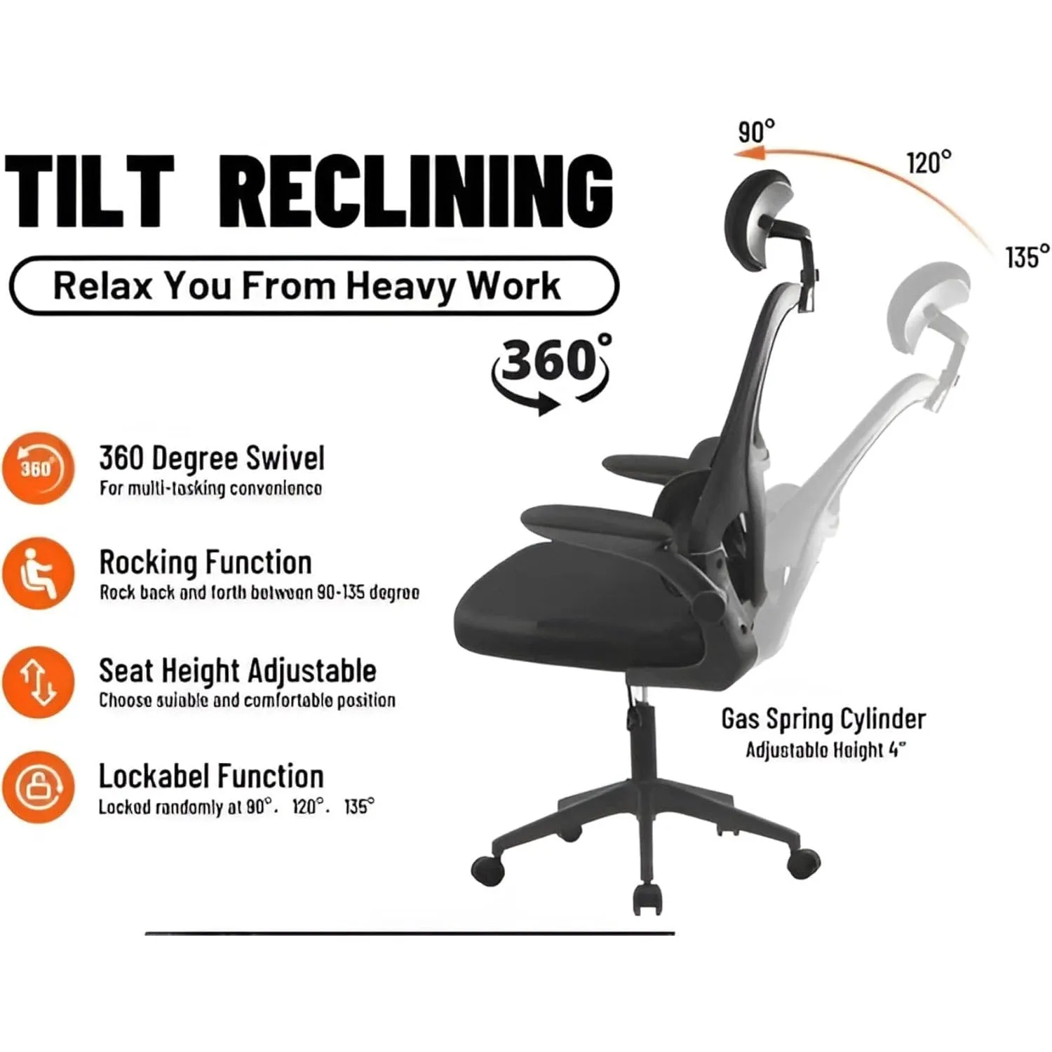 Ergonomic Office Chair, High Back Computer Chair with Dual Back Design, Adjustable Headrest, Lumbar Pillow, Armrests, and Comfortable Thick Cushion – Black Color