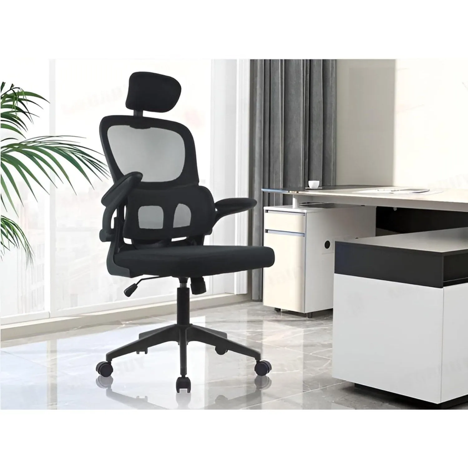 Ergonomic Office Chair, High Back Computer Chair with Dual Back Design, Adjustable Headrest, Lumbar Pillow, Armrests, and Comfortable Thick Cushion – Black Color